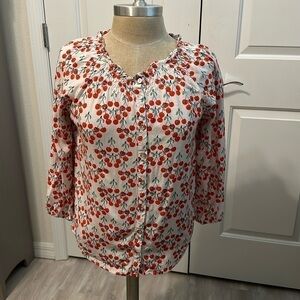 JANE AND DELANCEY CHERRY PEASANT BLOUSE GUC SZ S CAREER EVERYDAY DATE NIGHT